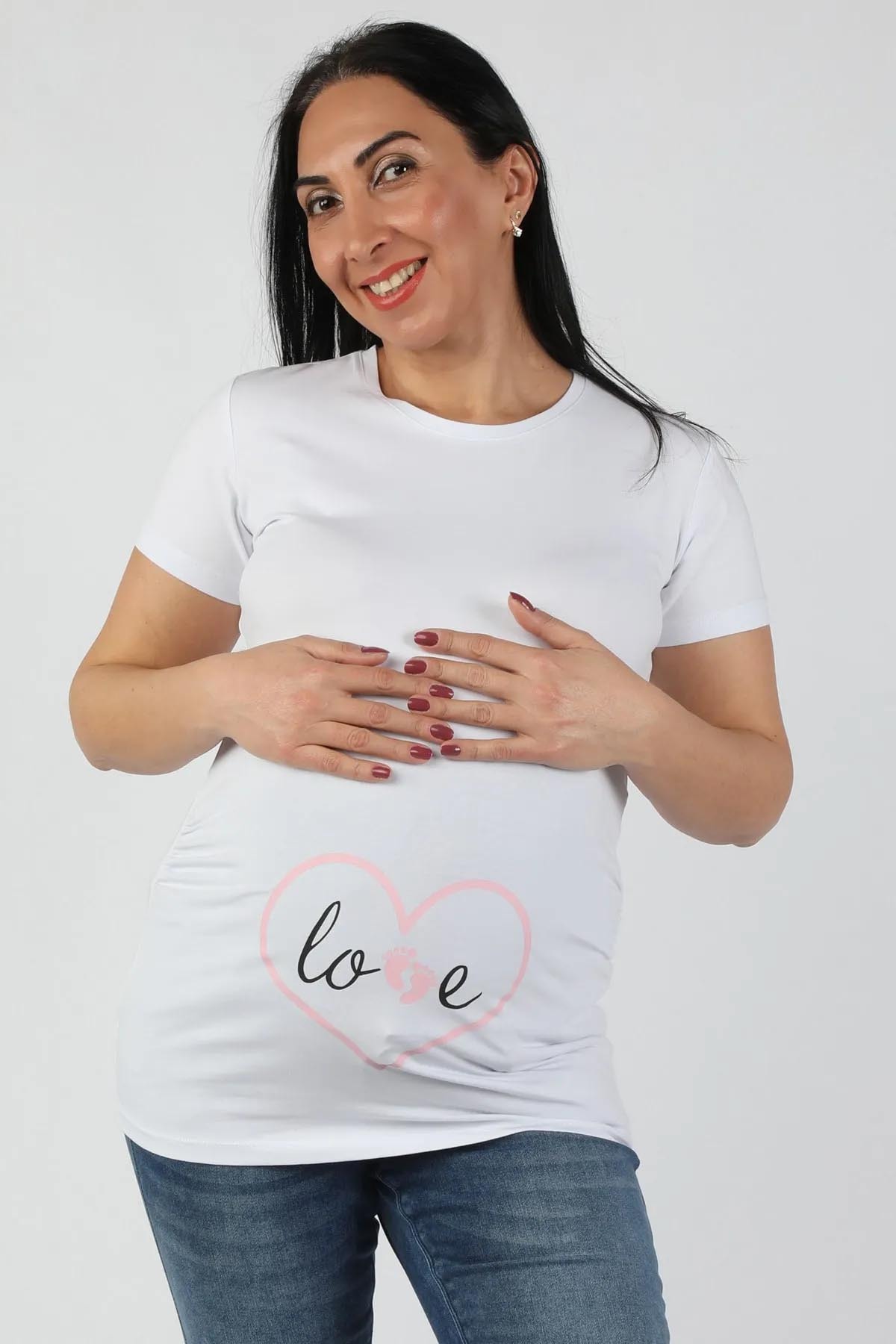 Balins - Balins Hamile Love Tişört Pembe Baskılı