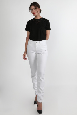 Bayan Gabardin Pantolon Beyaz - Thumbnail