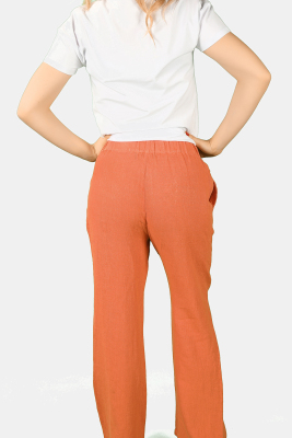 Beli Lastikli Keten Pantolon Kiremit - Thumbnail