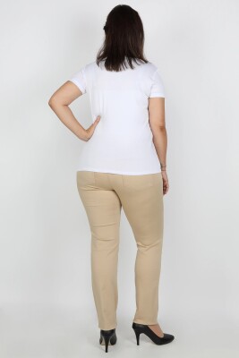 Büyük Beden Gabardin Kadın Pantolon Bej - Thumbnail