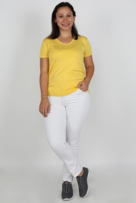 Büyük Beden Gabardin Kadın Pantolon Beyaz - Thumbnail