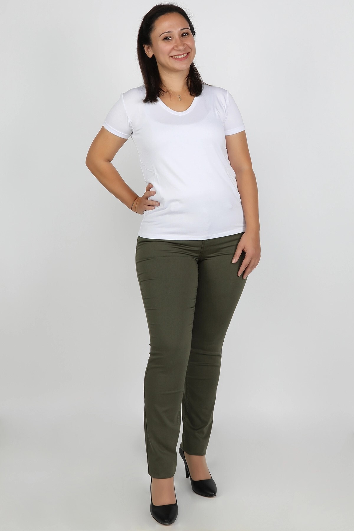 Büyük Beden Gabardin Kadın Pantolon Haki Büyük Beden Gabardin Kadın Pantolon Haki