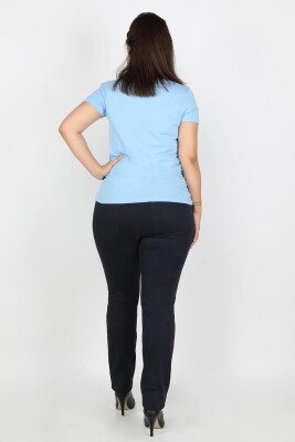 Büyük Beden Gabardin Kadın Pantolon Lacivert - Thumbnail