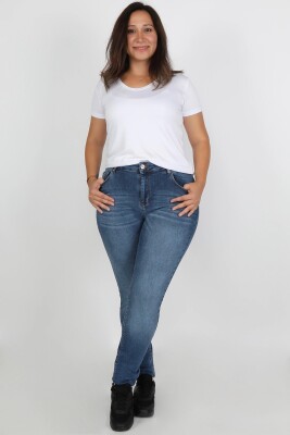 Büyük Beden Kadın Jean Orta Mavi - Thumbnail