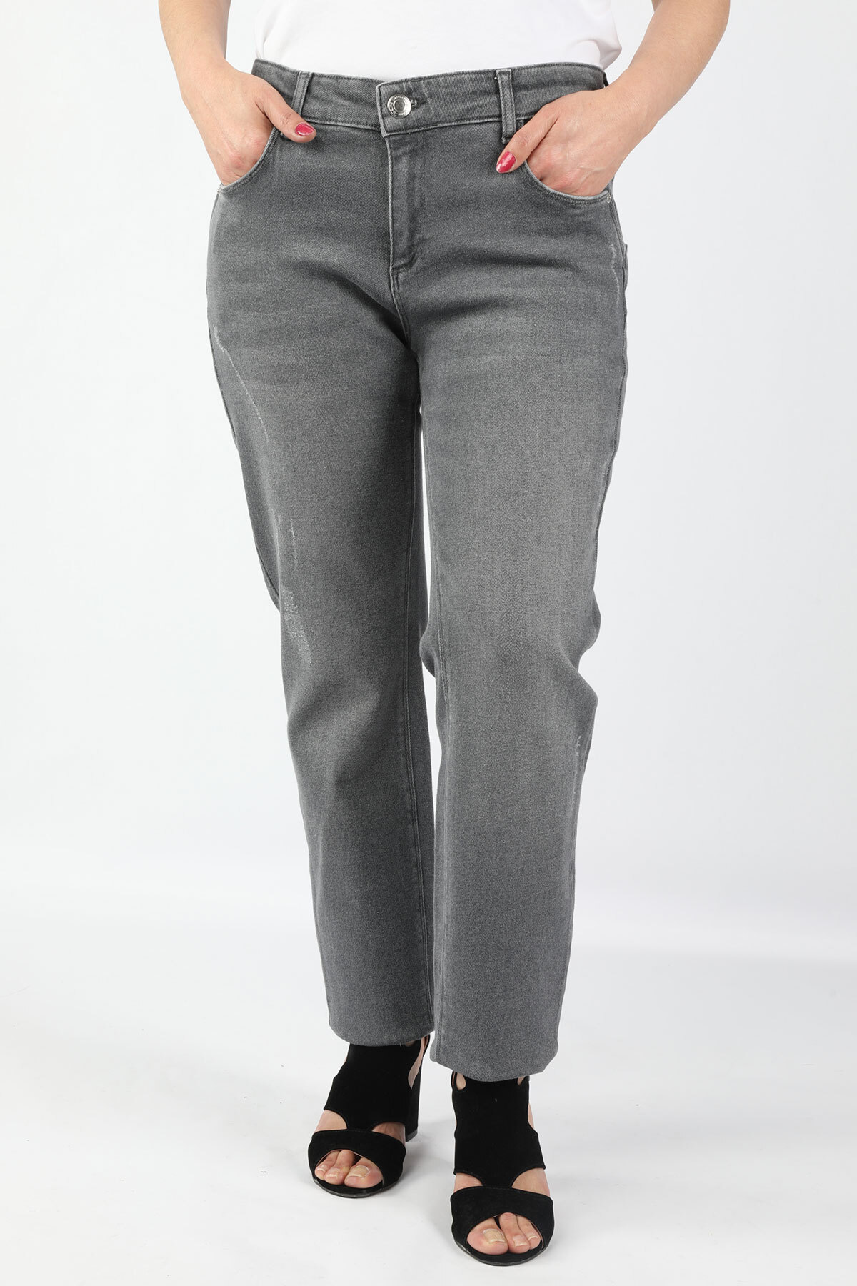 Balins - Büyük Beden Kadın Kot Pantolon Gri