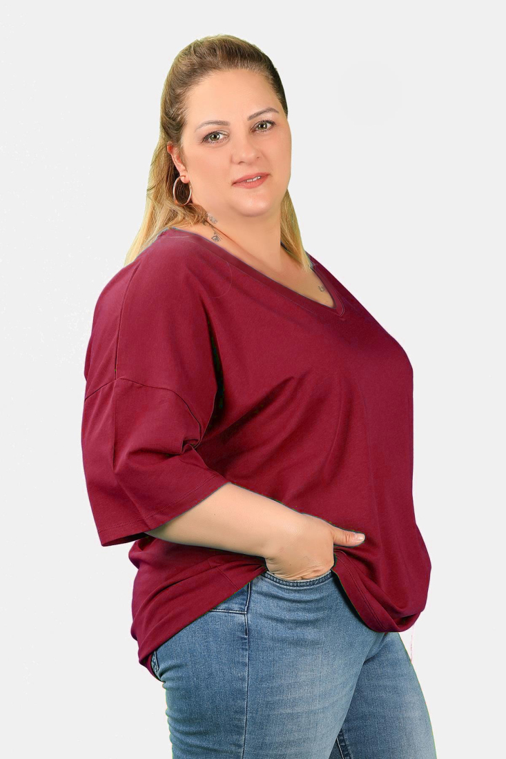 Büyük Beden Kadın V Yaka Süprem Tişört - 10