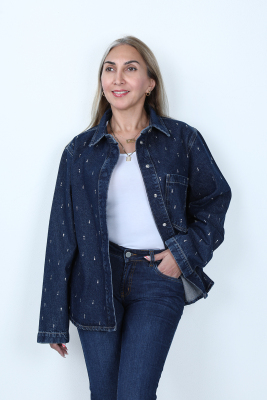 Denim Taşlı Gömlek - Thumbnail