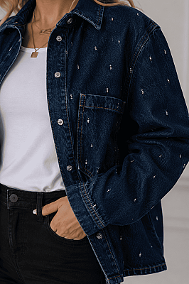 Denim Taşlı Gömlek - Thumbnail