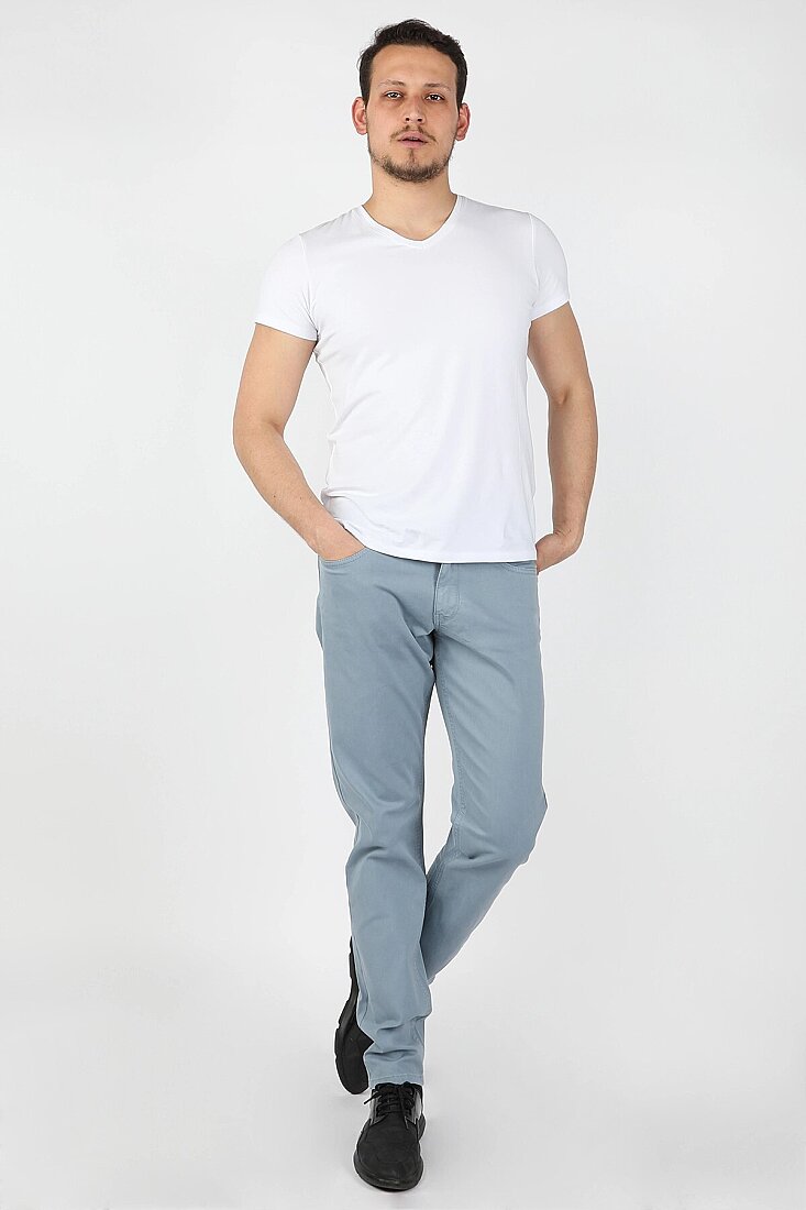Erkek 5 Cep Gabardin Pantolon Mavi - 1