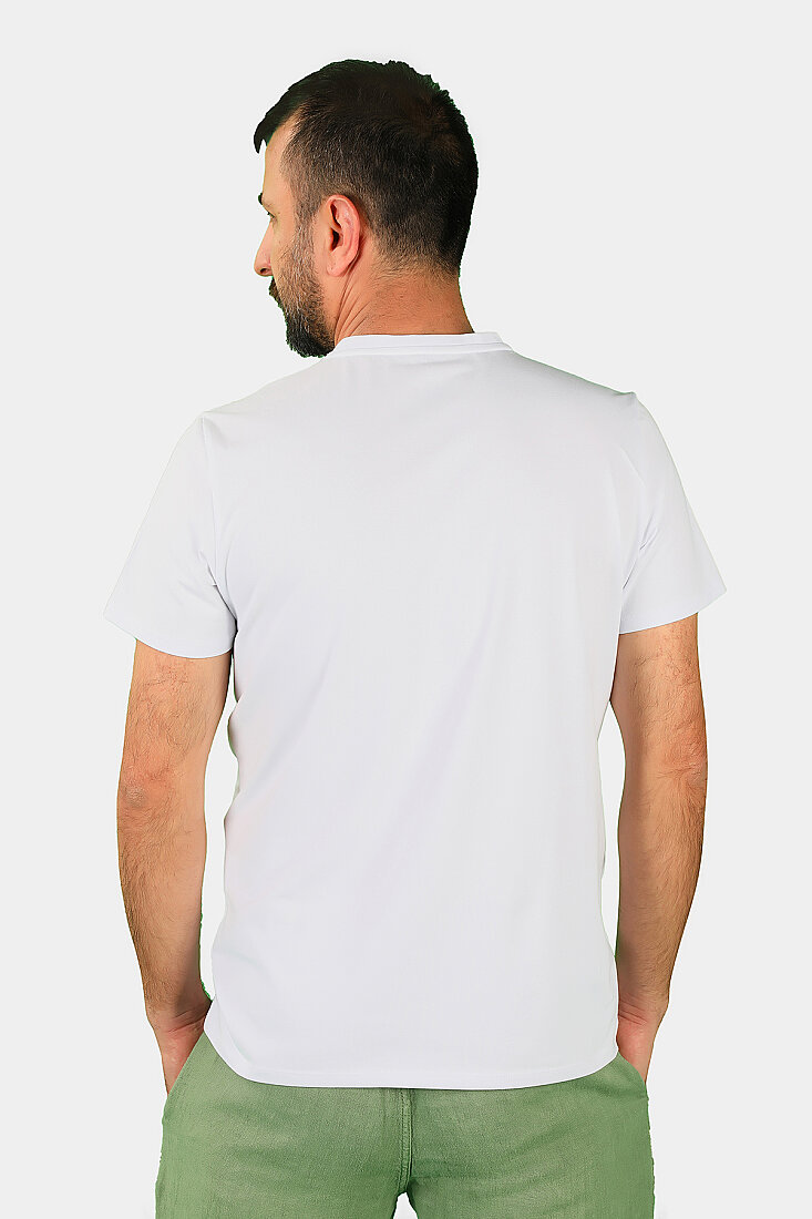 Erkek Bisiklet Yaka Kısa Kollu Tişört Beyaz - 2