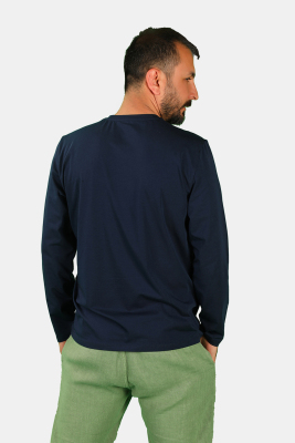 Erkek Bisiklet Yaka Uzun Kollu Tişört Lacivert - Thumbnail