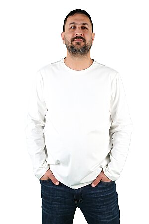 Erkek Bisiklet Yaka Uzun Kollu Tişört Krem