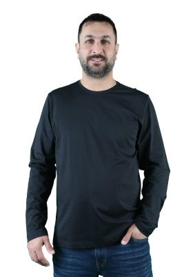 Erkek Cotton Bisiklet Yaka Uzun Kollu Tişört - Thumbnail