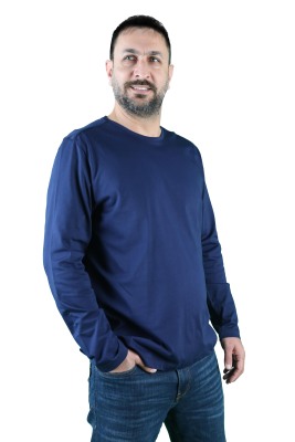 Erkek Cotton Bisiklet Yaka Uzun Kollu Tişört - Thumbnail