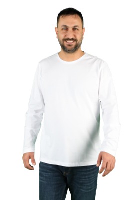 Erkek Cotton Bisiklet Yaka Uzun Kollu Tişört - Thumbnail