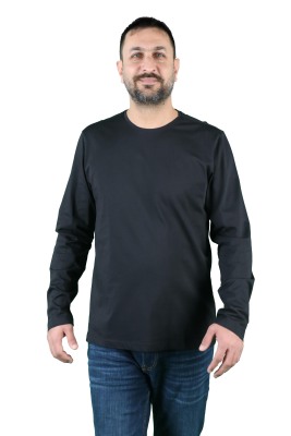 Erkek Cotton Bisiklet Yaka Uzun Kollu Tişört - Thumbnail