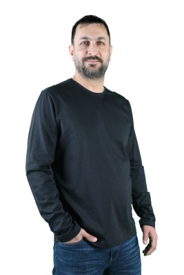 Erkek Cotton Bisiklet Yaka Uzun Kollu Tişört - Thumbnail