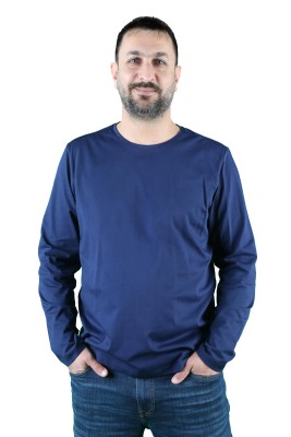 Erkek Cotton Bisiklet Yaka Uzun Kollu Tişört - Thumbnail