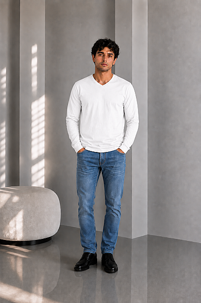 Erkek Cotton V Yaka Uzun Kollu Tişört - 5