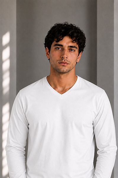 Erkek Cotton V Yaka Uzun Kollu Tişört - 4