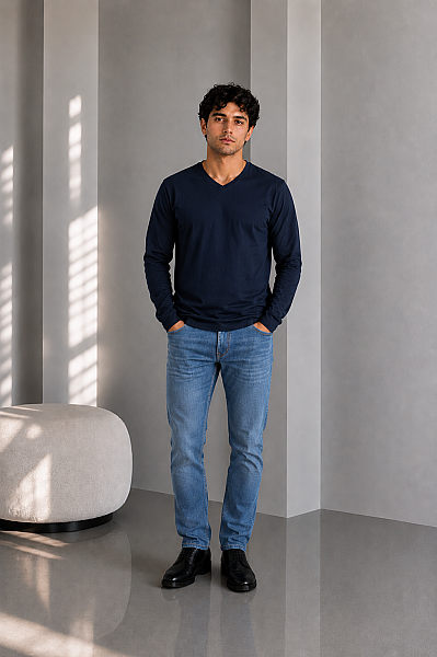 Erkek Cotton V Yaka Uzun Kollu Tişört - 8