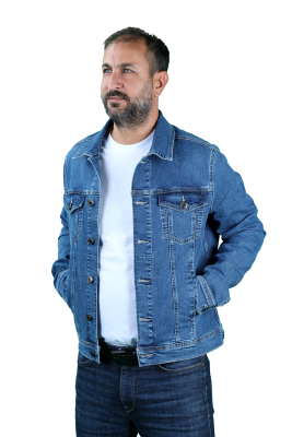 Erkek Denım Mavi Kot Ceket - Thumbnail