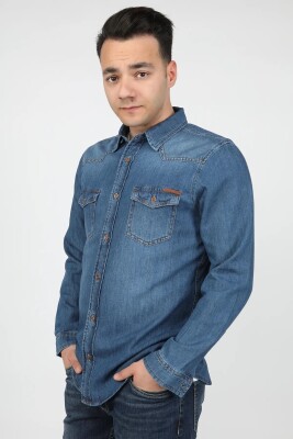 Erkek Gömlek Orta Mavi - Thumbnail