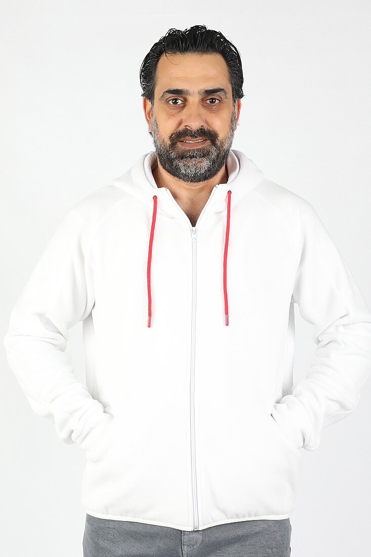 Erkek Kapüşonlu Polar Beyaz - 1