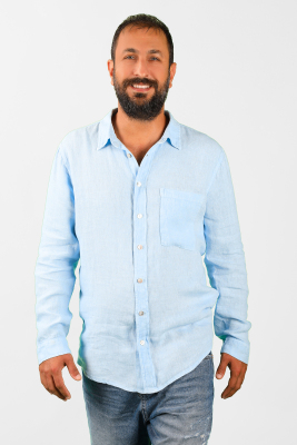 Balins - Erkek Keten Dökümlü Gömlek Açık Mavi