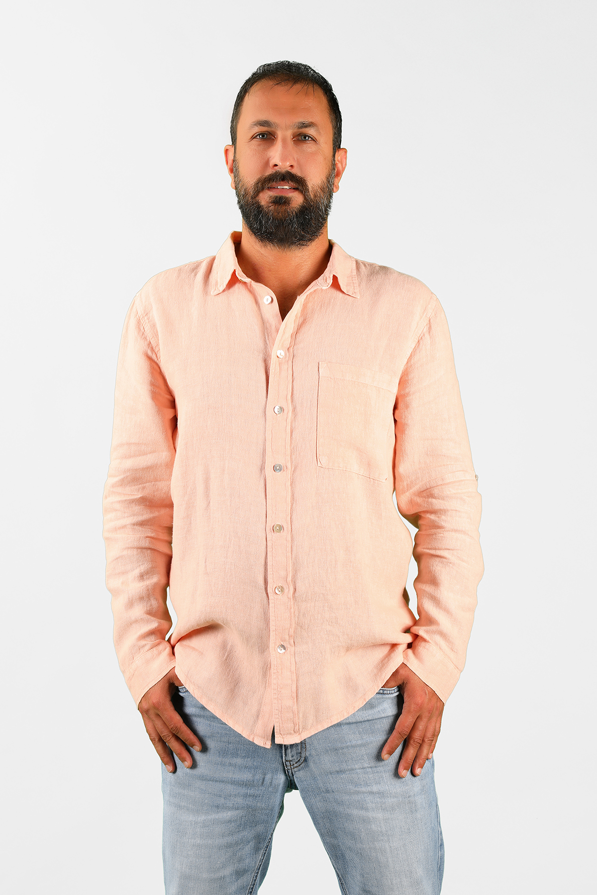 Balins - Erkek Keten Dökümlü Gömlek Somon