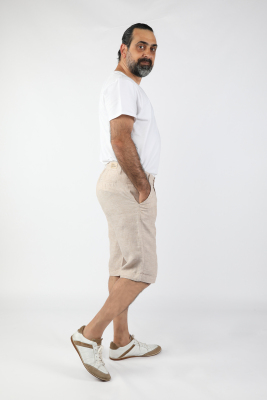 Erkek Keten Şort Kahverengi - Thumbnail