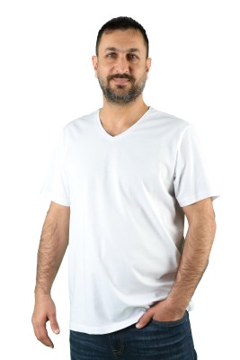 Erkek Koton V Yaka Kısa Kollu Tişört - Thumbnail