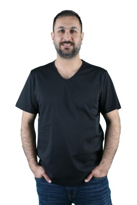 Erkek Koton V Yaka Kısa Kollu Tişört - Thumbnail