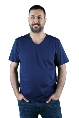 Erkek Koton V Yaka Kısa Kollu Tişört - Thumbnail