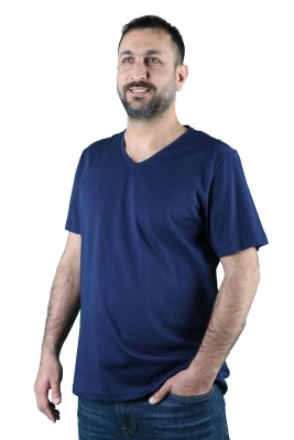 Erkek Koton V Yaka Kısa Kollu Tişört - Thumbnail