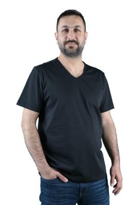 Erkek Koton V Yaka Kısa Kollu Tişört - Thumbnail