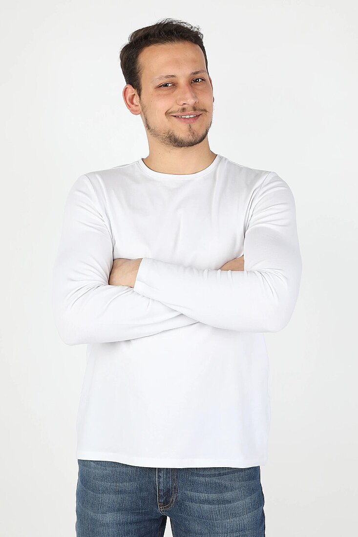Erkek Süprem Bisiklet Yaka Tişört Beyaz - 1