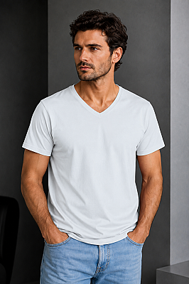 Erkek Süprem V Yaka Kısa Kol Tişört - Thumbnail