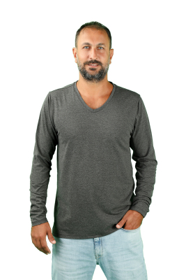 Erkek Süprem V Yaka Uzun Kollu Tişört - Thumbnail