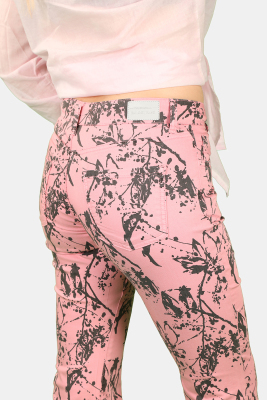 Geniş Paça Desenli Pantolon Pembe - Thumbnail