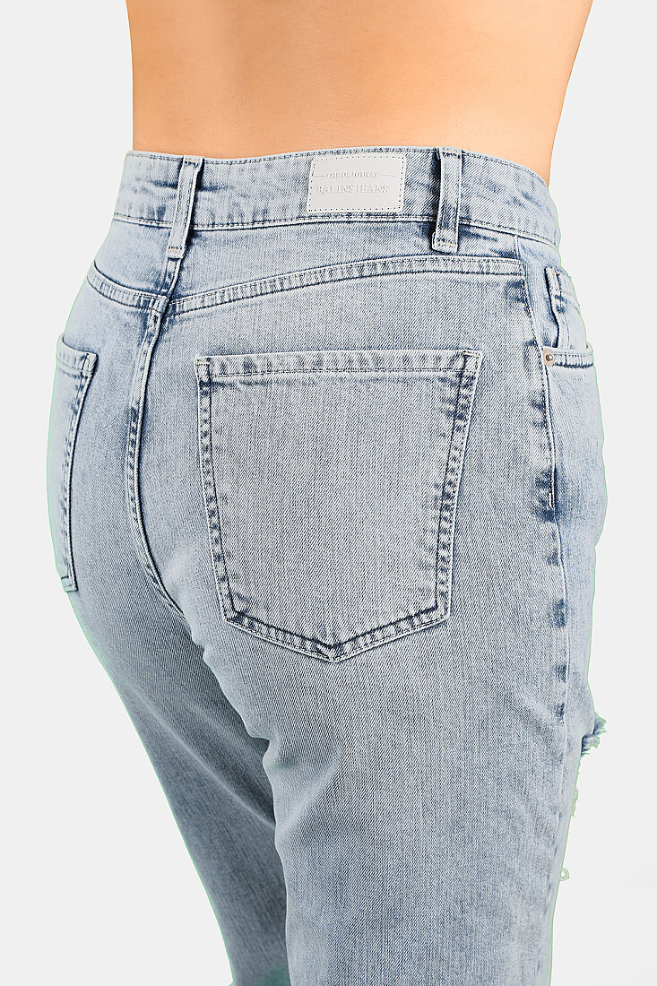 Geniş Paça Yırtık Püskül Detaylı Kot Pantolon Açık Mavi - 2