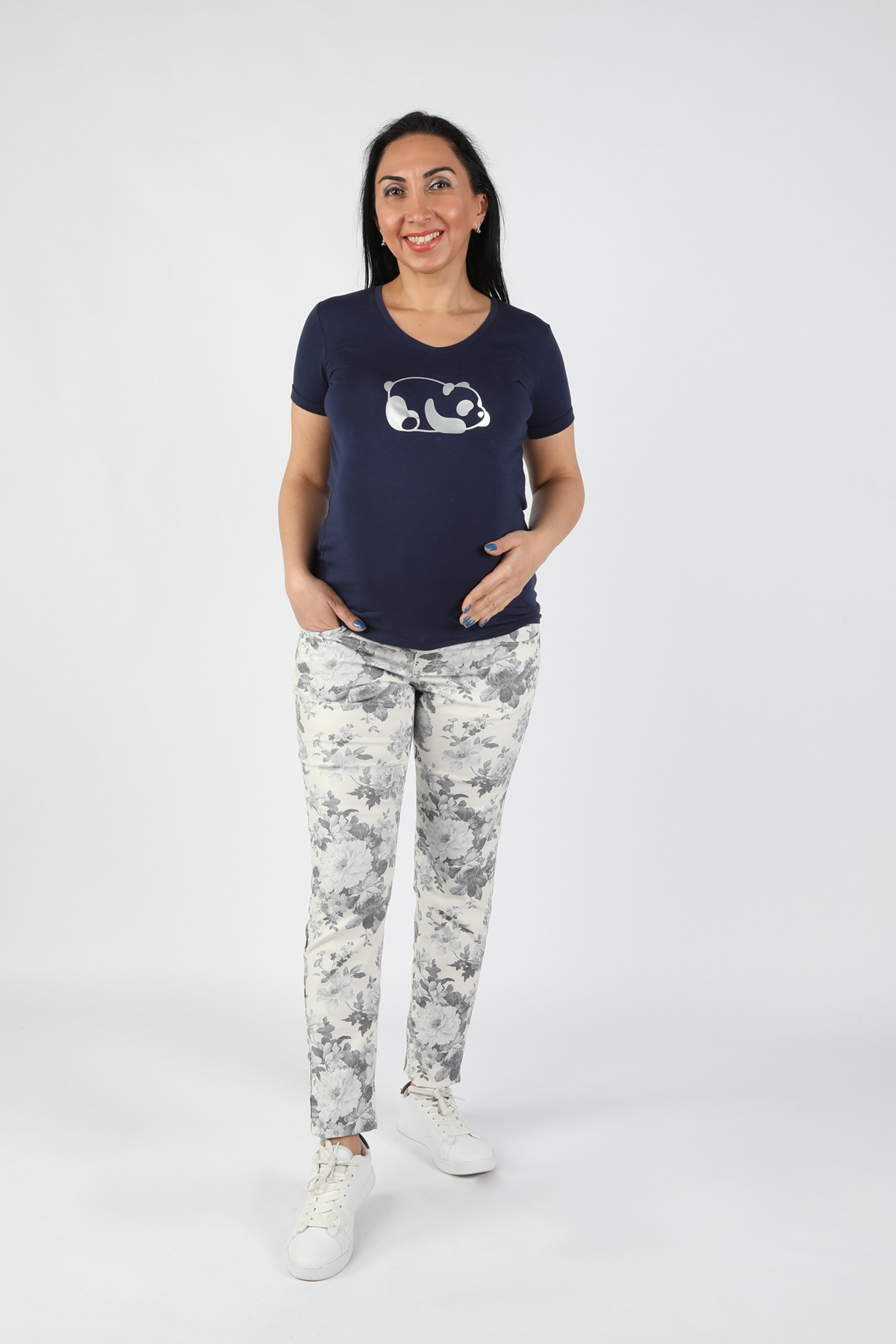 Balins - Hamile Gri Baskılı Gabardin Pantolon Gri