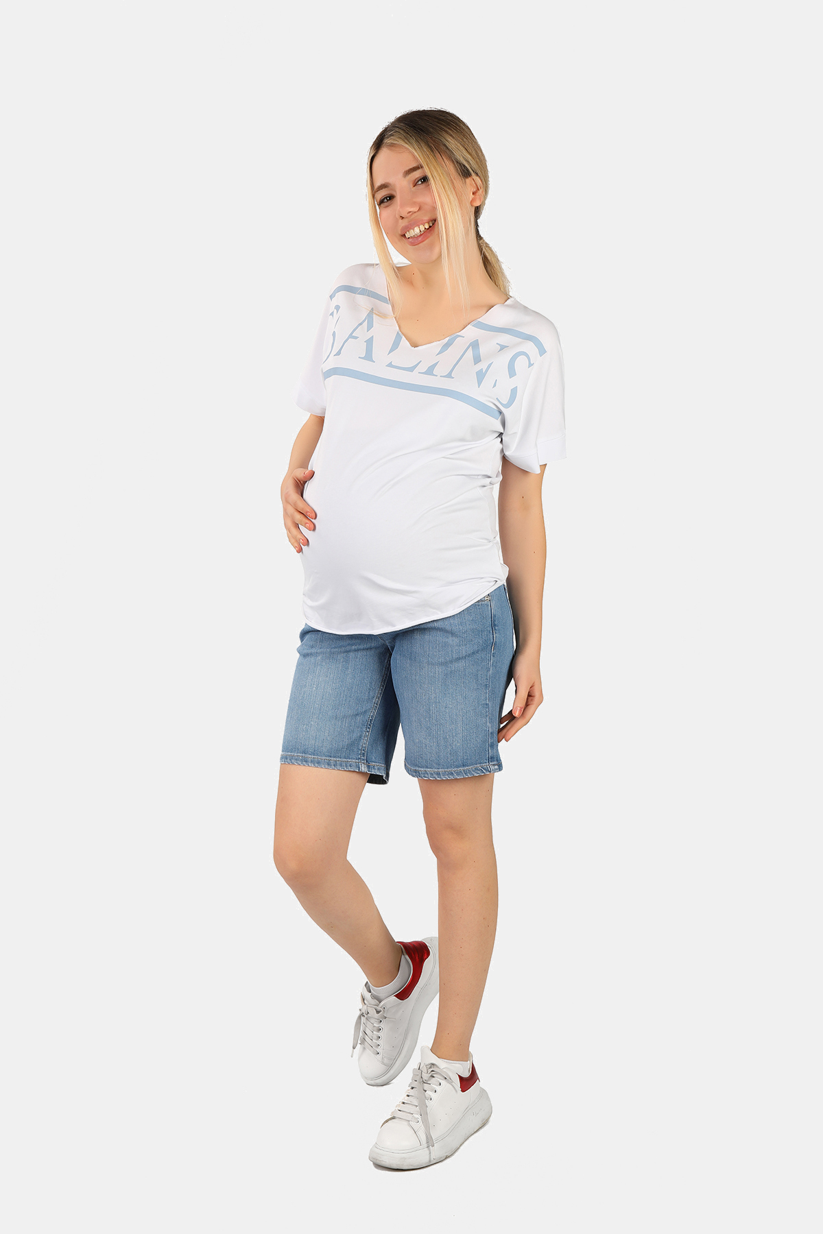 Balins - Hamile Kot Şort Mavi