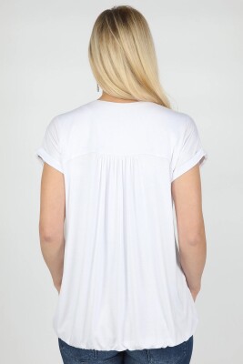 Hamile Viskon Yakası Payetli Tişört Beyaz - Thumbnail