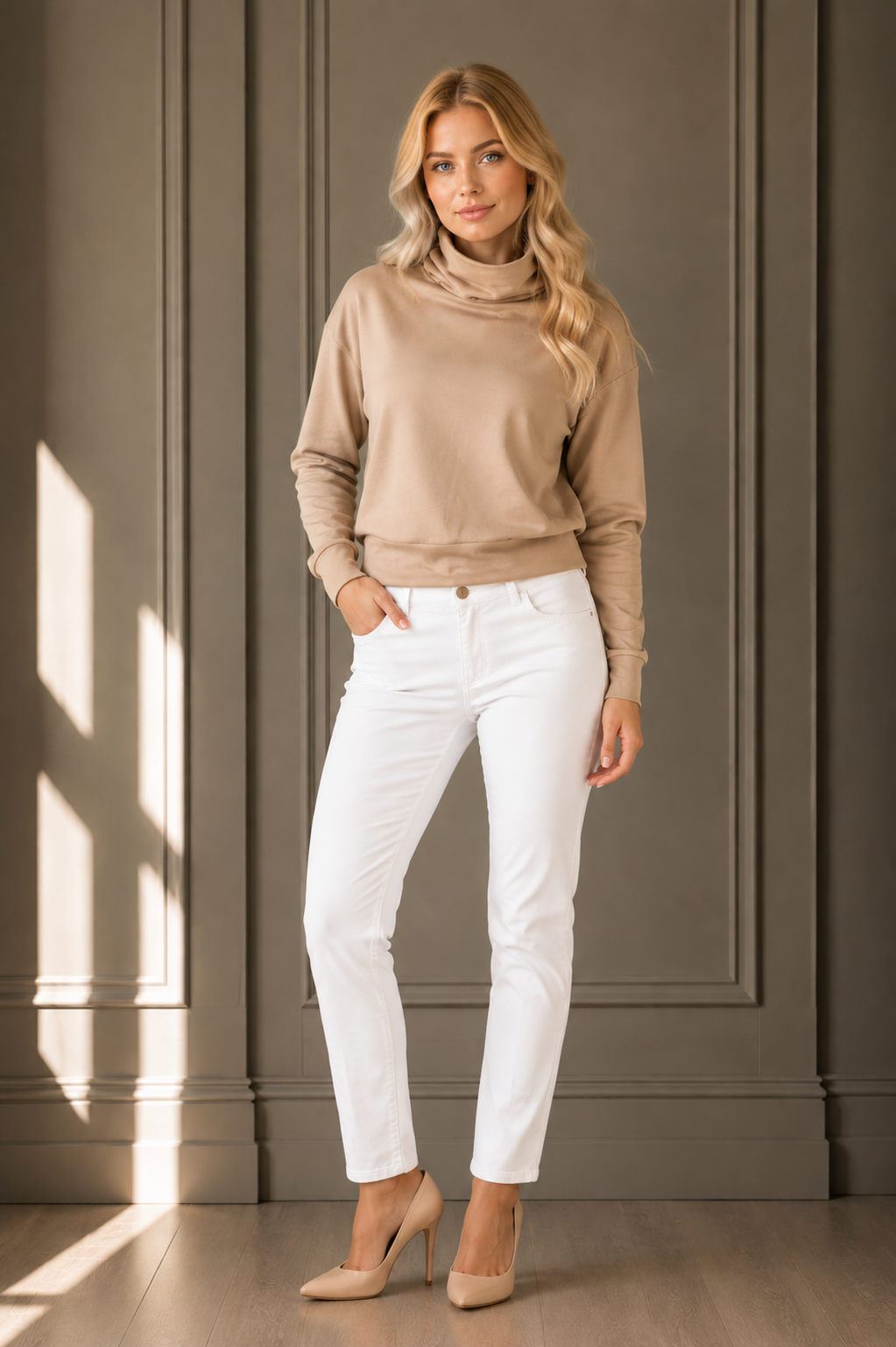 Balins - Kadın 2 İplik Degaje Yaka Sweatshirt Açık Kahve