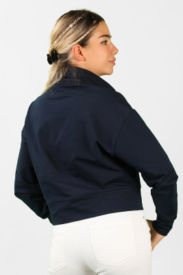 Kadın 2 İplik Degaje Yaka Sweatshirt Lacivert - Thumbnail