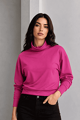 Kadın 2 İplik Degaje Yaka Sweatshirt - Thumbnail