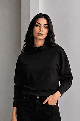 Kadın 2 İplik Degaje Yaka Sweatshirt - Thumbnail