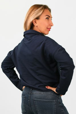 Kadın 2 iplik Yarım Balıkçı Düşük Kol Sweatshirt Lacivert - Thumbnail