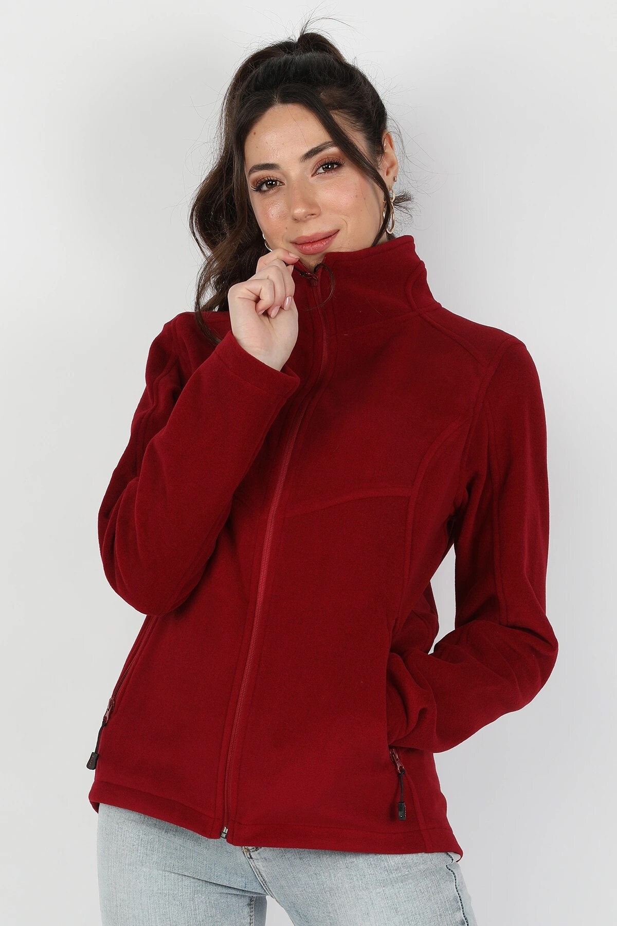 Balins - Kadın Balıkçı Fermuarlı Sweatshirt Bordo